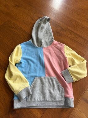 Girls 6 Colorblock Pastel Hoodie - Blue Pink Yellow with Gray